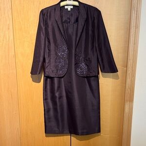 Coldwater Creek Elegant Dark Aubergine Purple Jacket/Dress Set 2pc Size 6